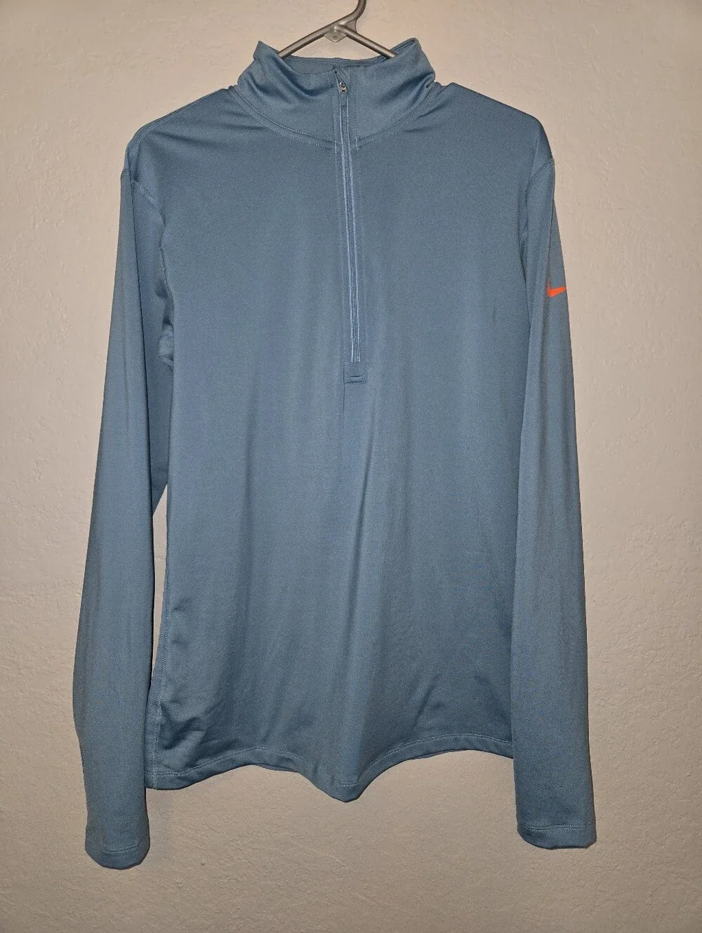 Nike Blue Quarter-Zip Athletic Pullover with Orange Swoosh, Size XL - Picture 2 of 6